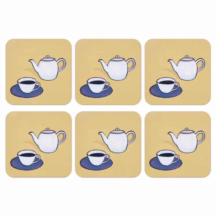 Onderzetter - Theepot - Kopje - Beige - Illustratie — 1