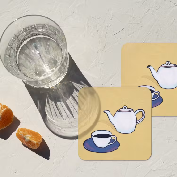 Onderzetter - Theepot - Kopje - Beige - Illustratie — 3