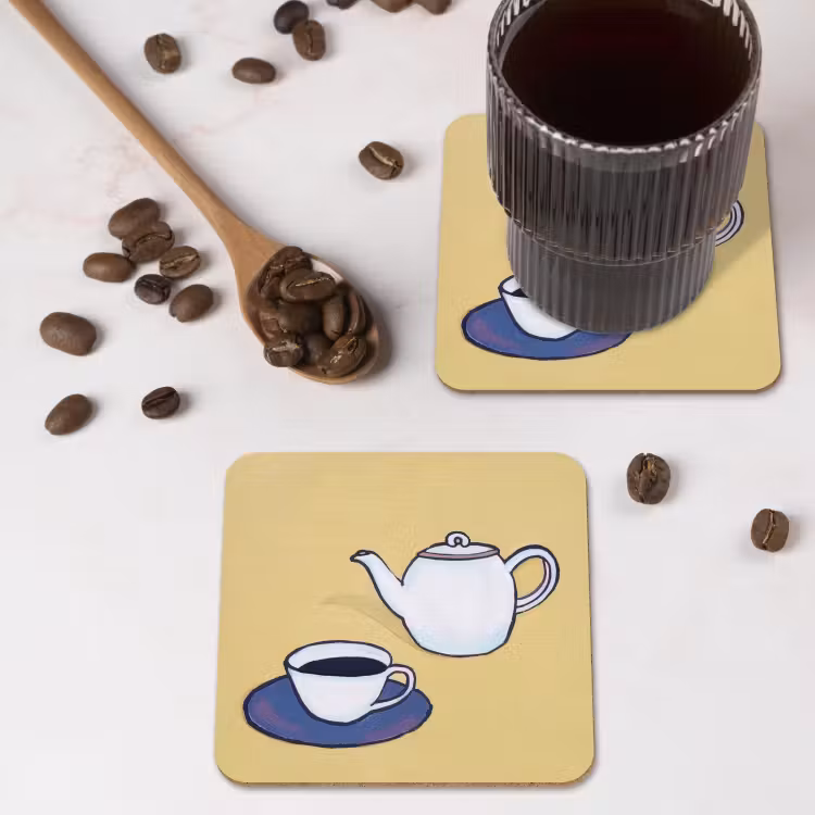 Onderzetter - Theepot - Kopje - Beige - Illustratie — 4