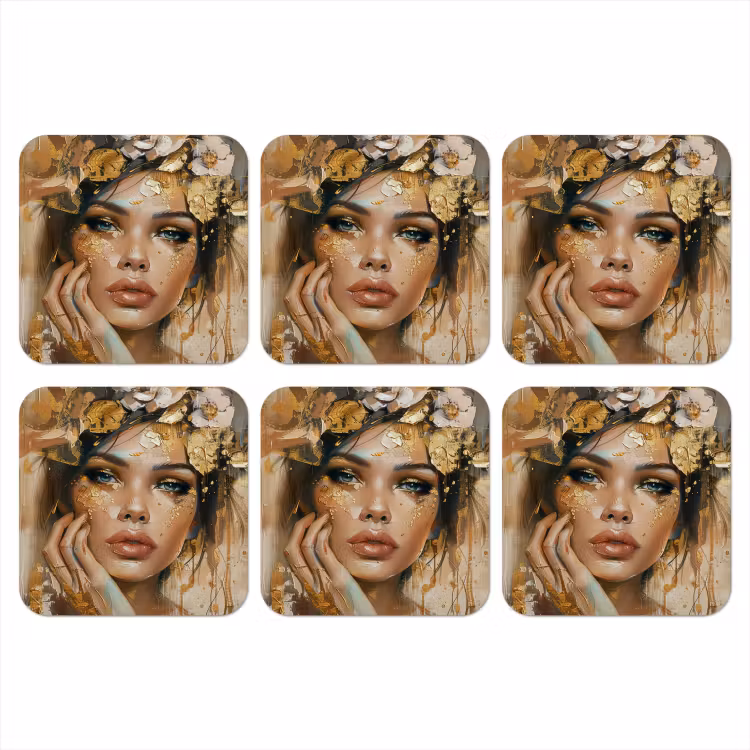 Onderzetter - Vrouw - Bloemen - Goud - Portret — 1