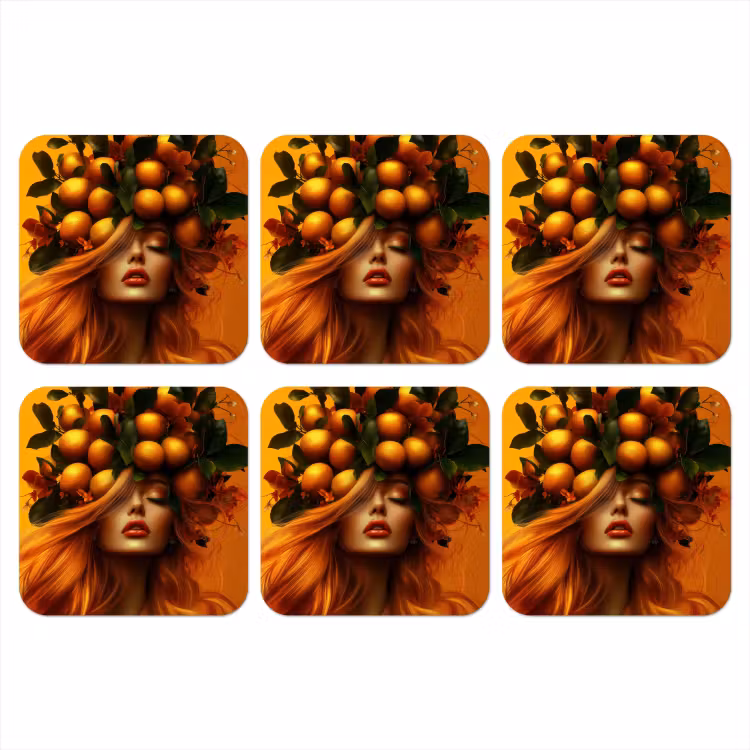 Onderzetter - Vrouw - Citroenen - Bloesem - Geel — 1