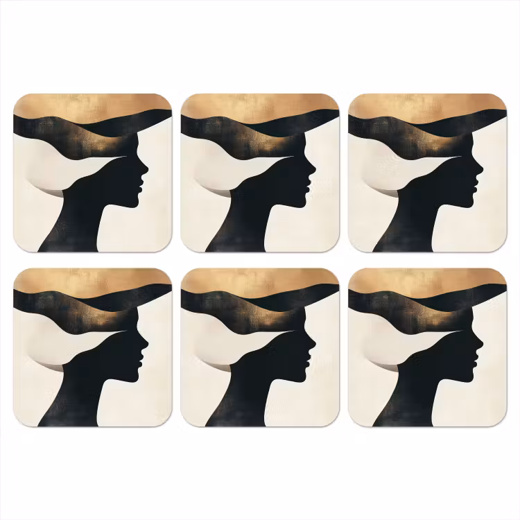 Onderzetter - Vrouw - Golven - Zwart — 1