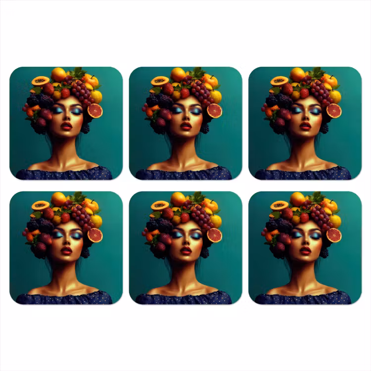 Onderzetter - Vrouw - Hoodtooi - Tropisch - Fruit - Druiven — 1