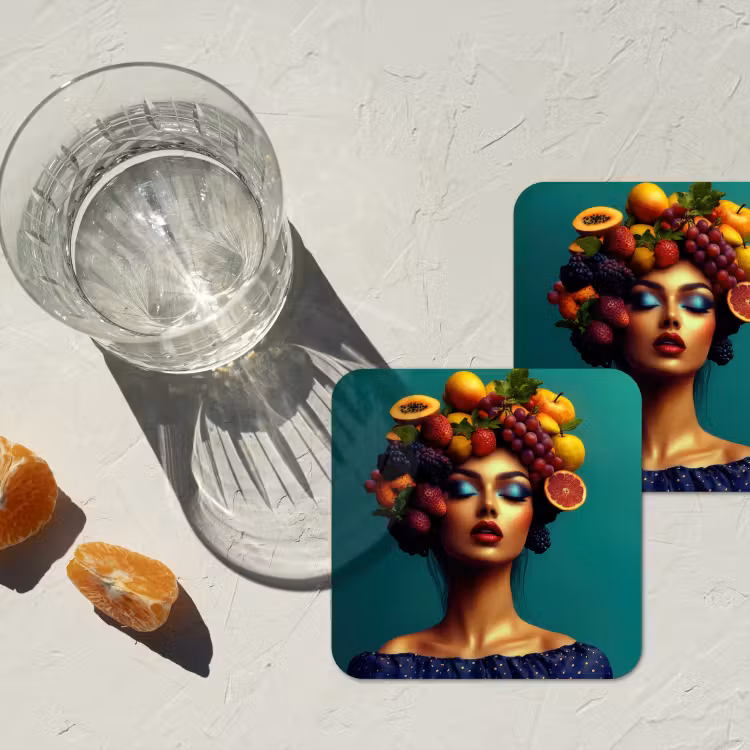 Onderzetter - Vrouw - Hoodtooi - Tropisch - Fruit - Druiven — 3