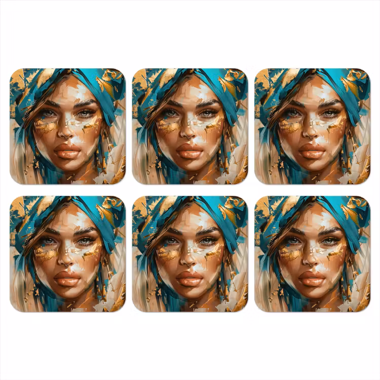 Onderzetter - Vrouw - Portret - Goud - Luxe - Blauw — 1