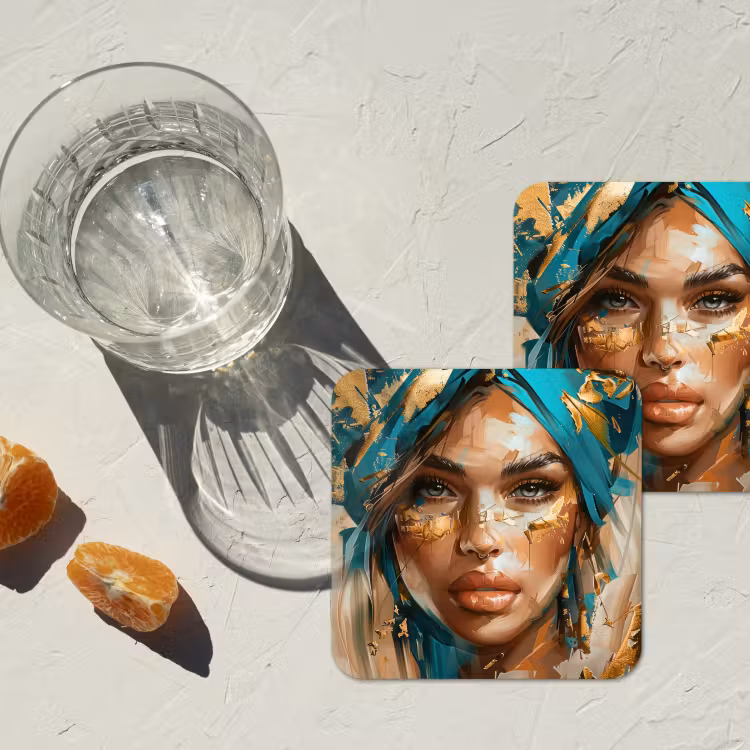 Onderzetter - Vrouw - Portret - Goud - Luxe - Blauw — 3