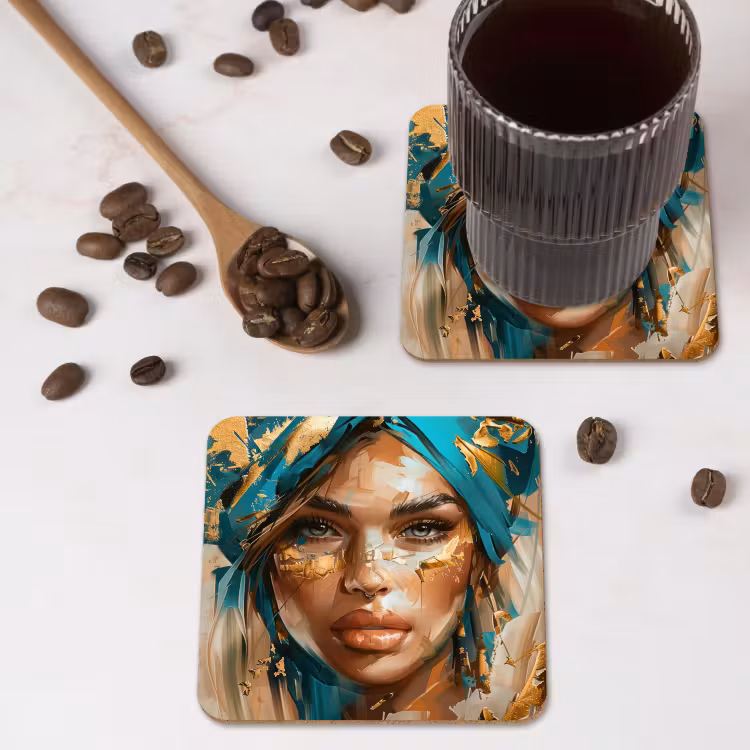 Onderzetter - Vrouw - Portret - Goud - Luxe - Blauw — 4