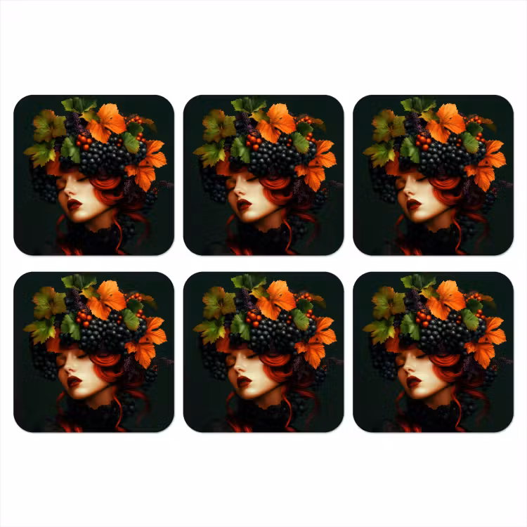 Onderzetter​ - Vrouw - Rood - Groen - Druiven — 1