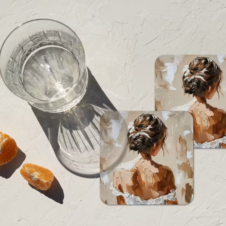 Onderzetter - Vrouw - Verf - Abstract - Beige - Modern — 3