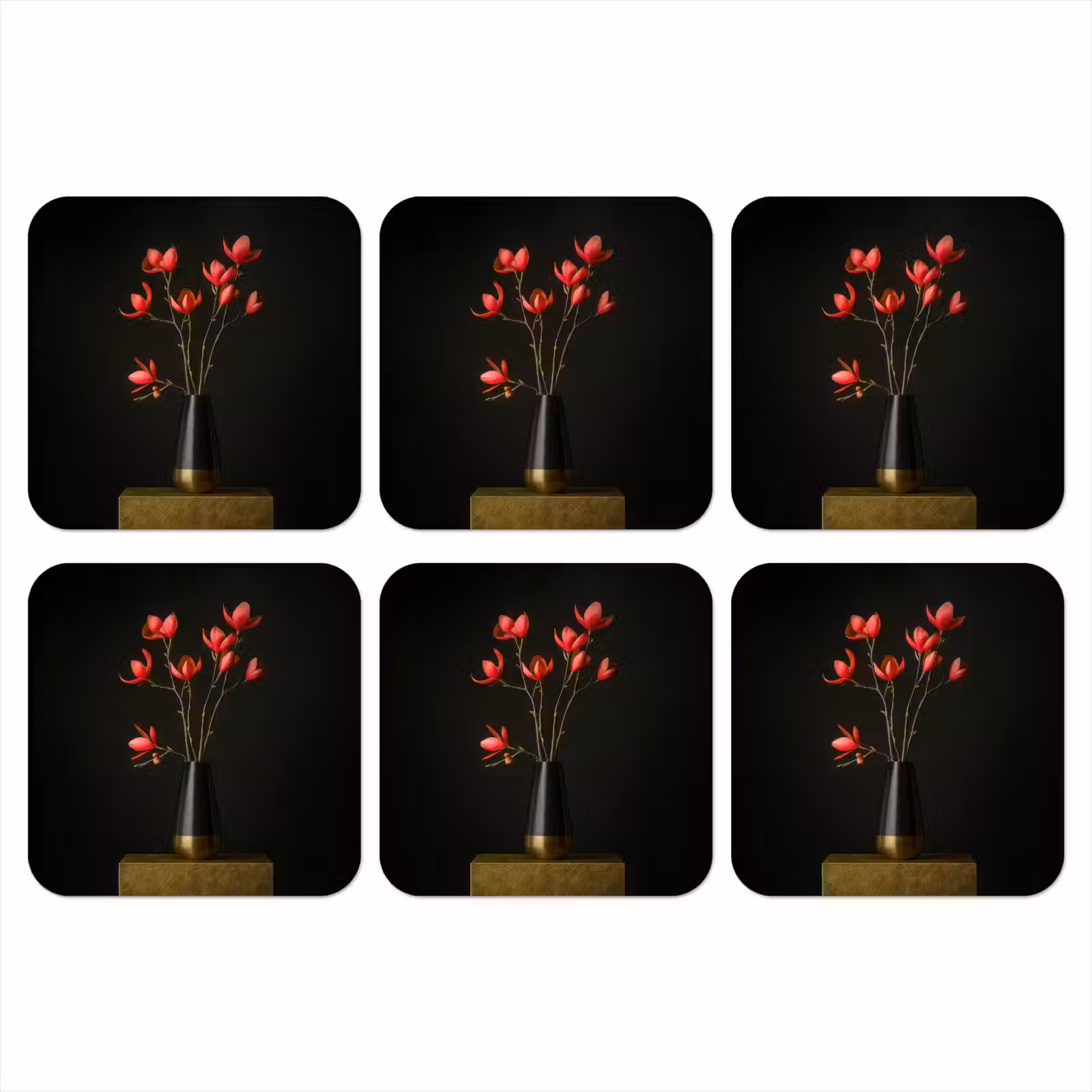 Onderzetter - Rode - Bloemen - Vaas — 1