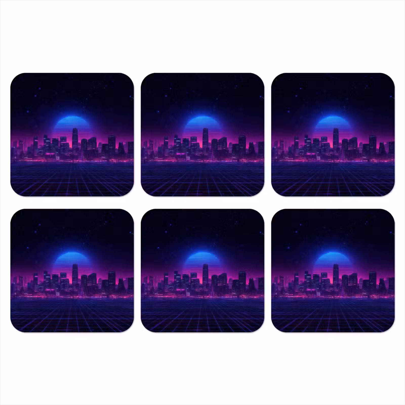 Onderzetter - Skyline - Zon - Neon - Rasterpatroon — 1