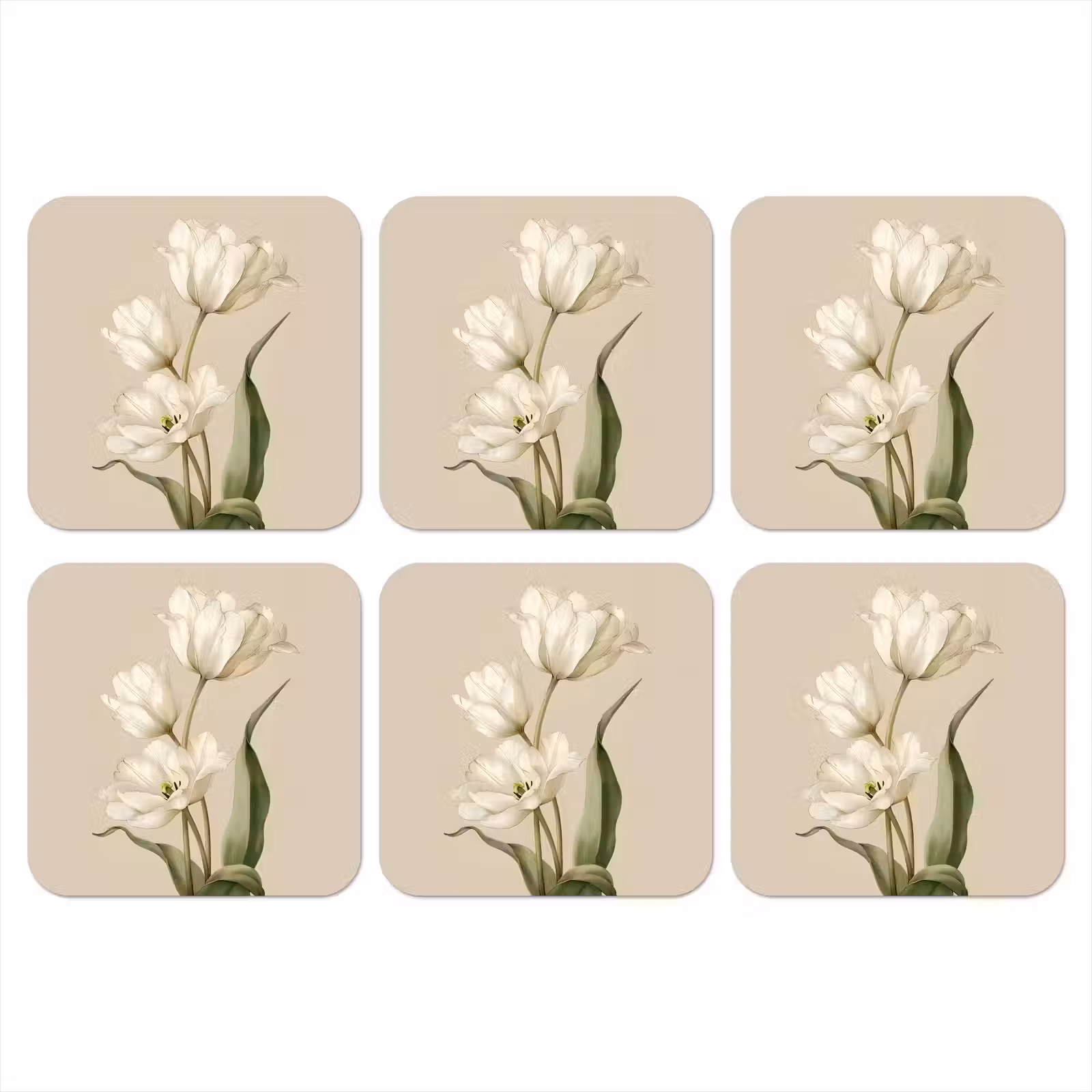 Onderzetter - Tulpen - Wit - Bladeren — 1