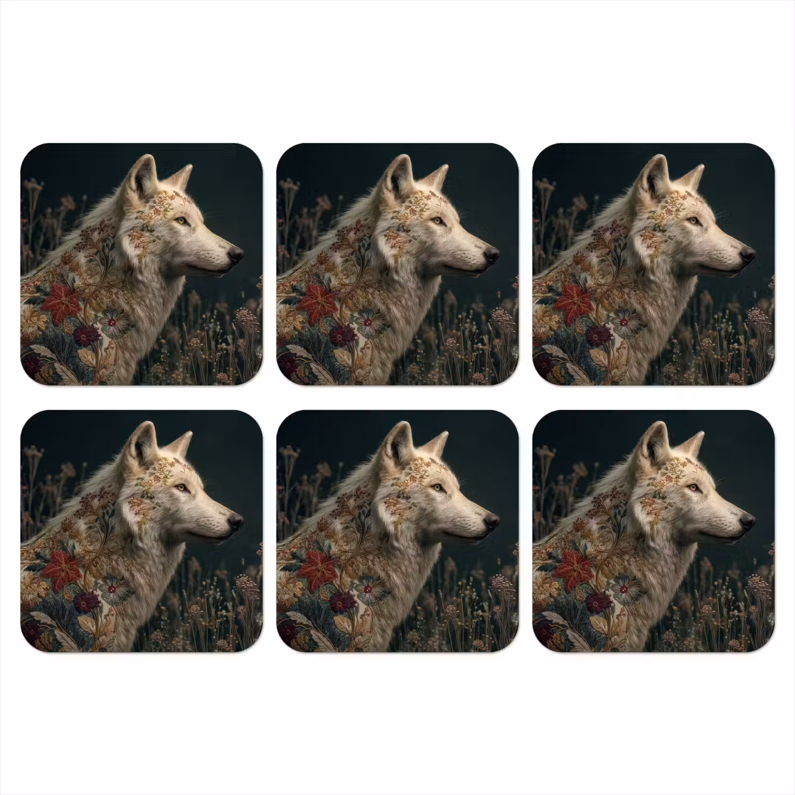 Onderzetter - Wolf - Bloemen - Natuur — 1
