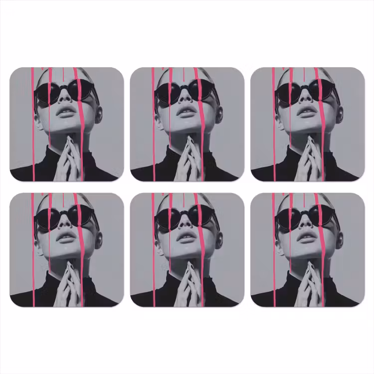 Onderzetter - Portret - Vrouw - Zonnebril - Verfdruppels — 1