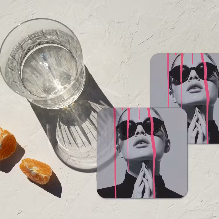 Onderzetter - Portret - Vrouw - Zonnebril - Verfdruppels — 3