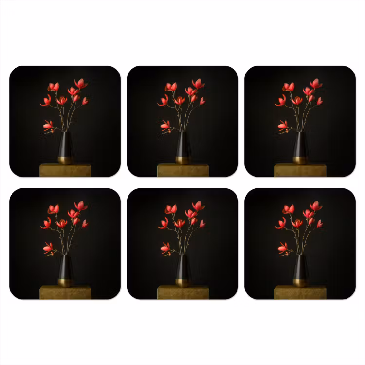 Onderzetter - Rode - Bloemen - Vaas — 1