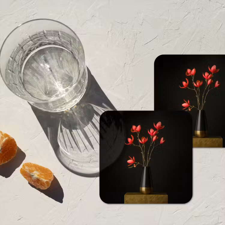 Onderzetter - Rode - Bloemen - Vaas — 3