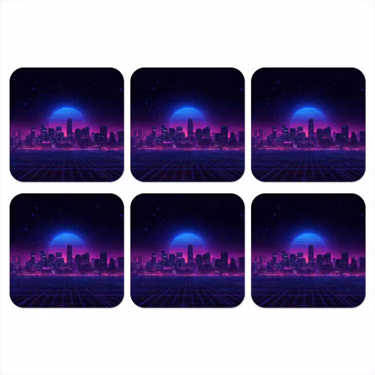 Onderzetter - Skyline - Zon - Neon - Rasterpatroon — 1
