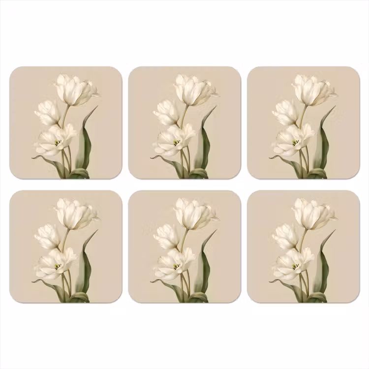 Onderzetter - Tulpen - Wit - Bladeren — 1