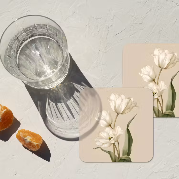 Onderzetter - Tulpen - Wit - Bladeren — 3