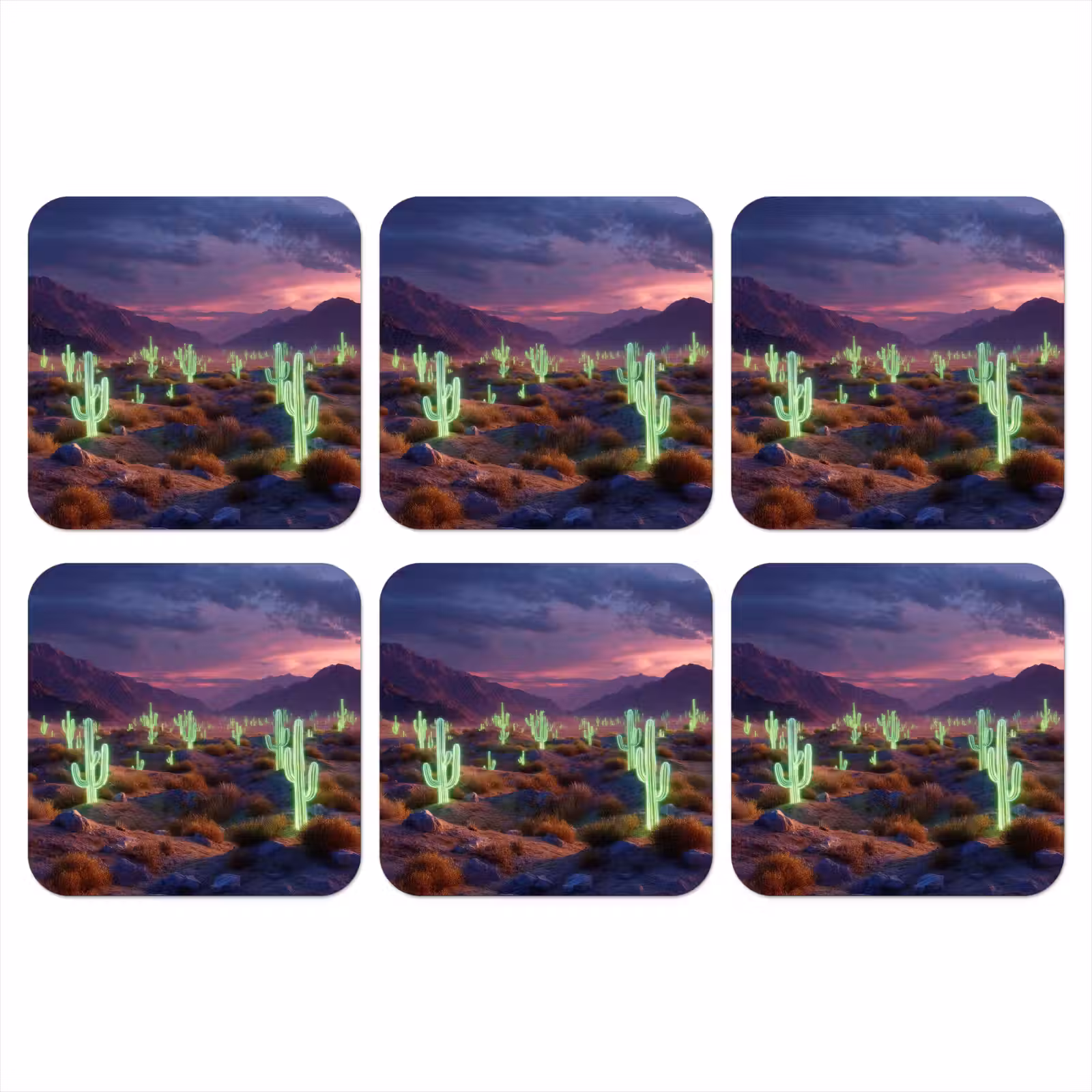 Onderzetter - Neon cactussen - Woestijn - Zonsondergang — 1