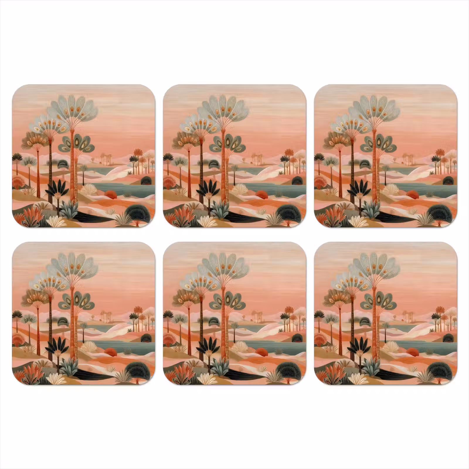 Onderzetter - Roze landschap - Palmen - Water — 1