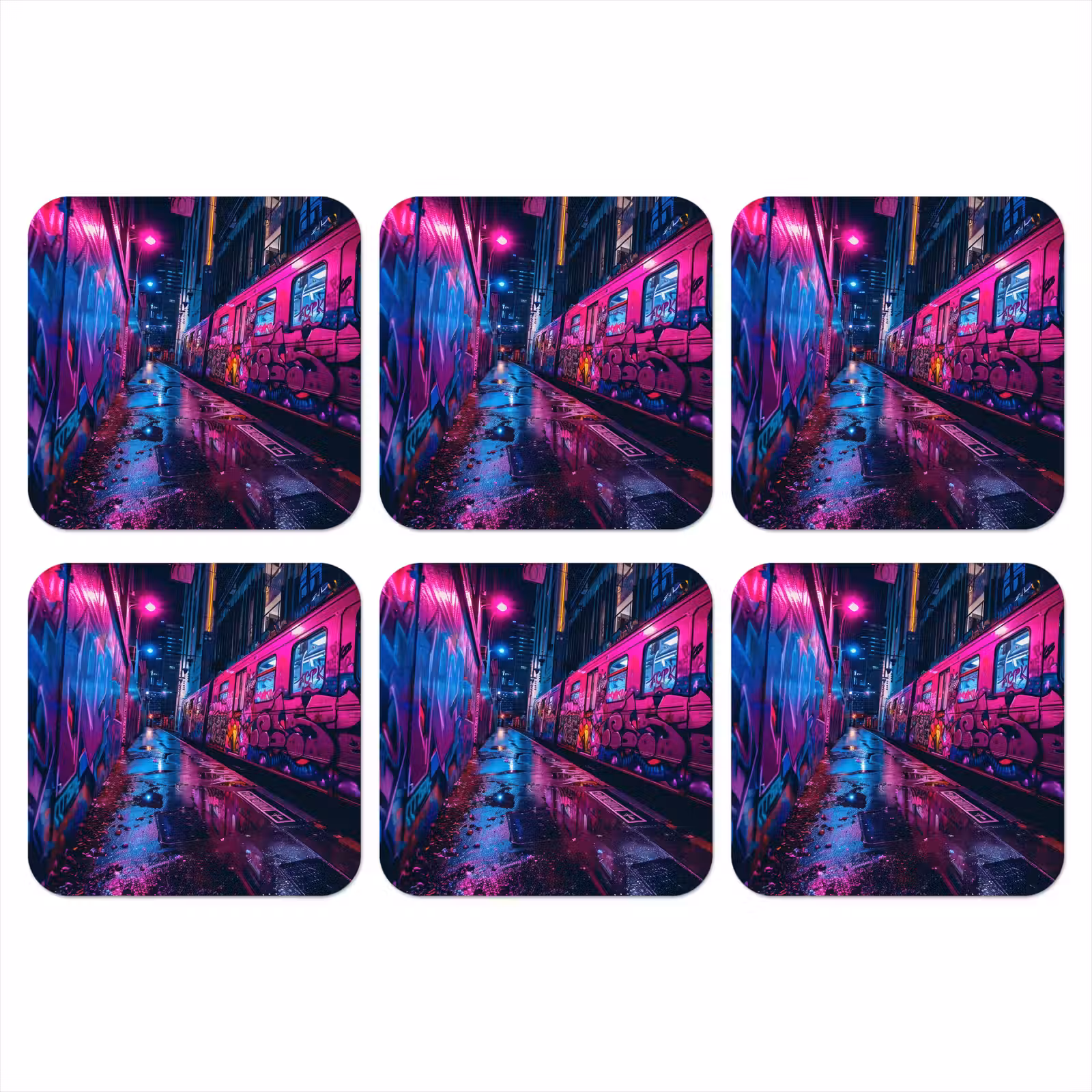 Onderzetter - Stad - Neon - Nacht - Roze - Graffiti — 1