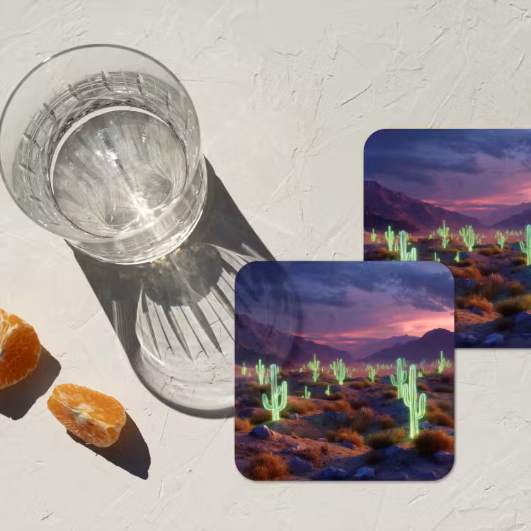 Onderzetter - Neon cactussen - Woestijn - Zonsondergang — 3