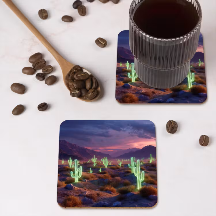 Onderzetter - Neon cactussen - Woestijn - Zonsondergang — 4