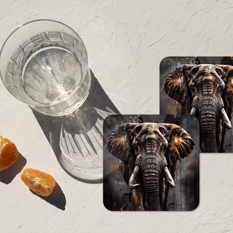 Onderzetter - Olifant - Watercolor - Wilde dieren - Luxe — 3