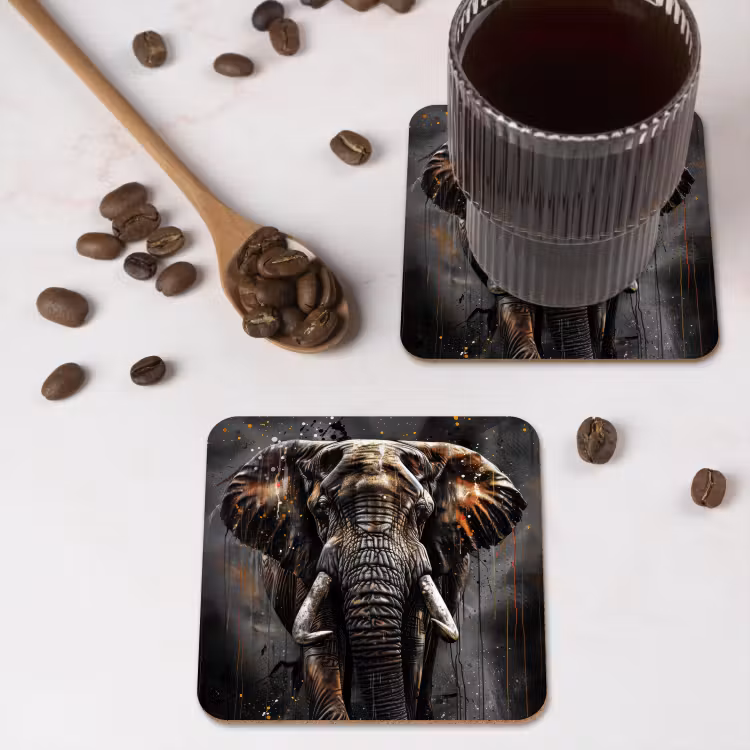 Onderzetter - Olifant - Watercolor - Wilde dieren - Luxe — 4