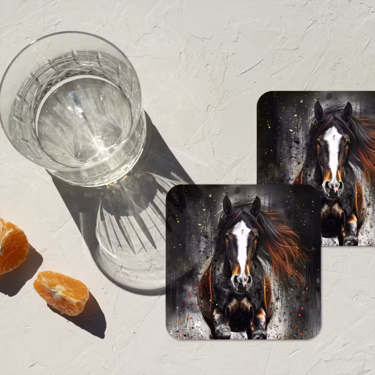 Onderzetter - Paard - Dieren - Zwart - Luxe - Modern — 3