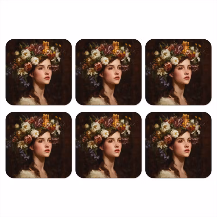 Onderzetter - Portret - Vrouw - Bloemen — 1