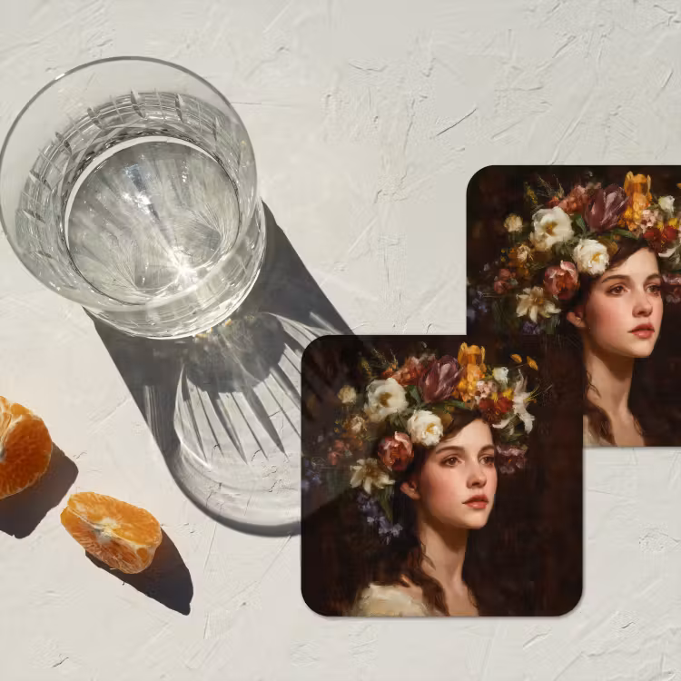 Onderzetter - Portret - Vrouw - Bloemen — 3