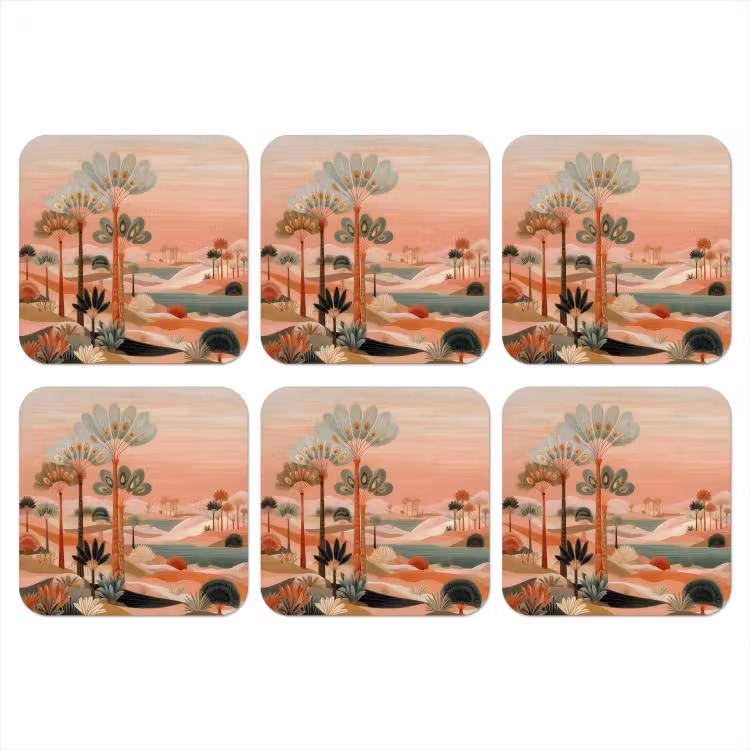 Onderzetter - Roze landschap - Palmen - Water — 1