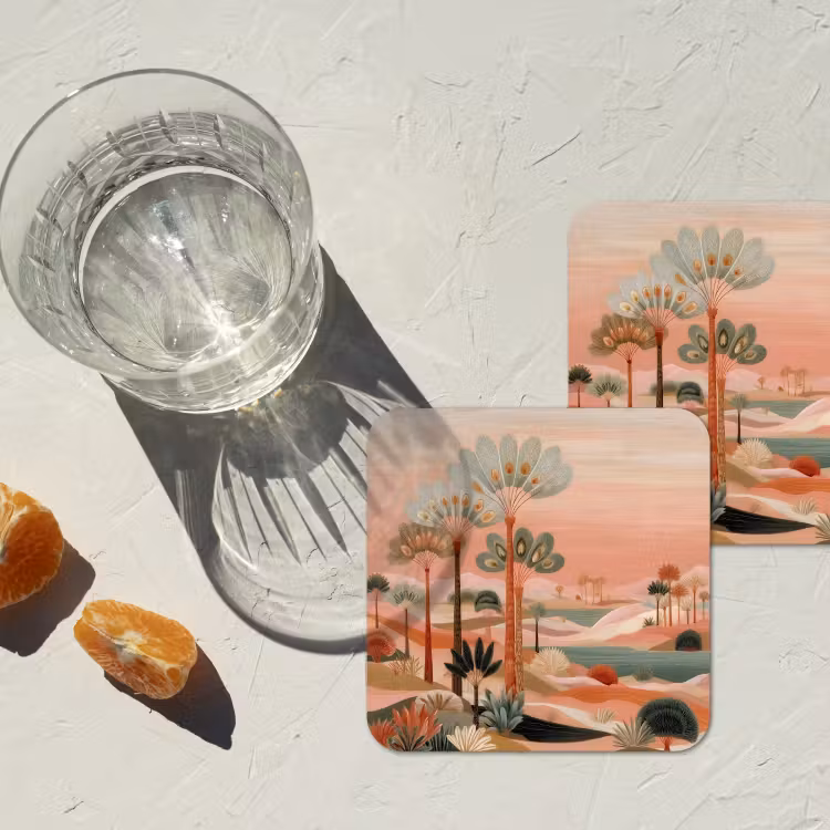 Onderzetter - Roze landschap - Palmen - Water — 3