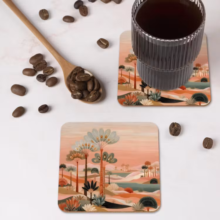 Onderzetter - Roze landschap - Palmen - Water — 4