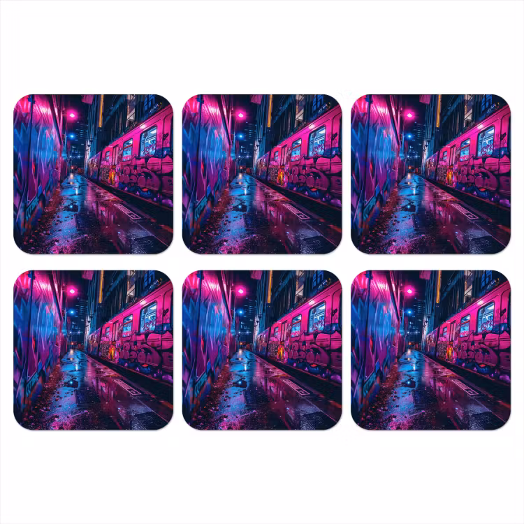 Onderzetter - Stad - Neon - Nacht - Roze - Graffiti — 1