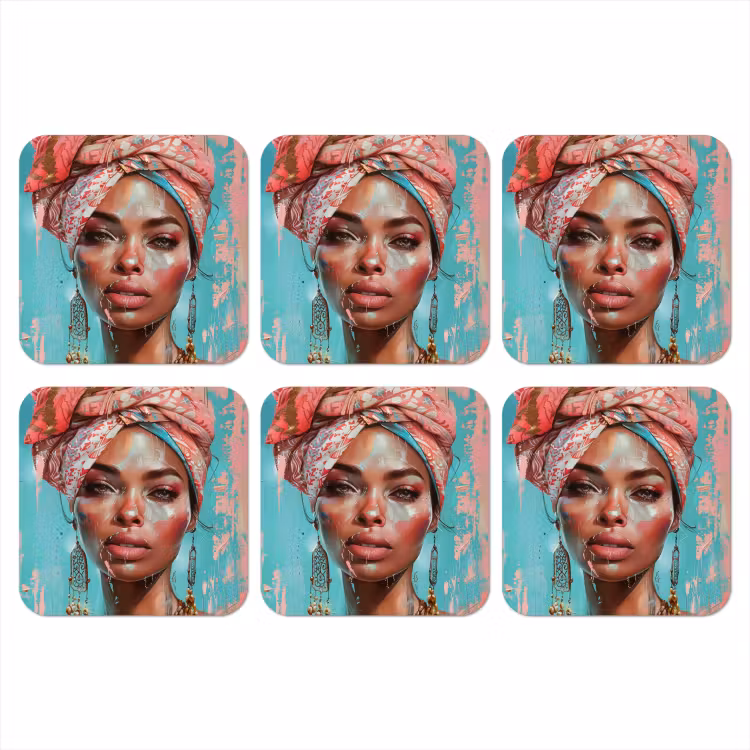 Onderzetter - Vrouw - Portret - Blauw - Roze - Modern — 1