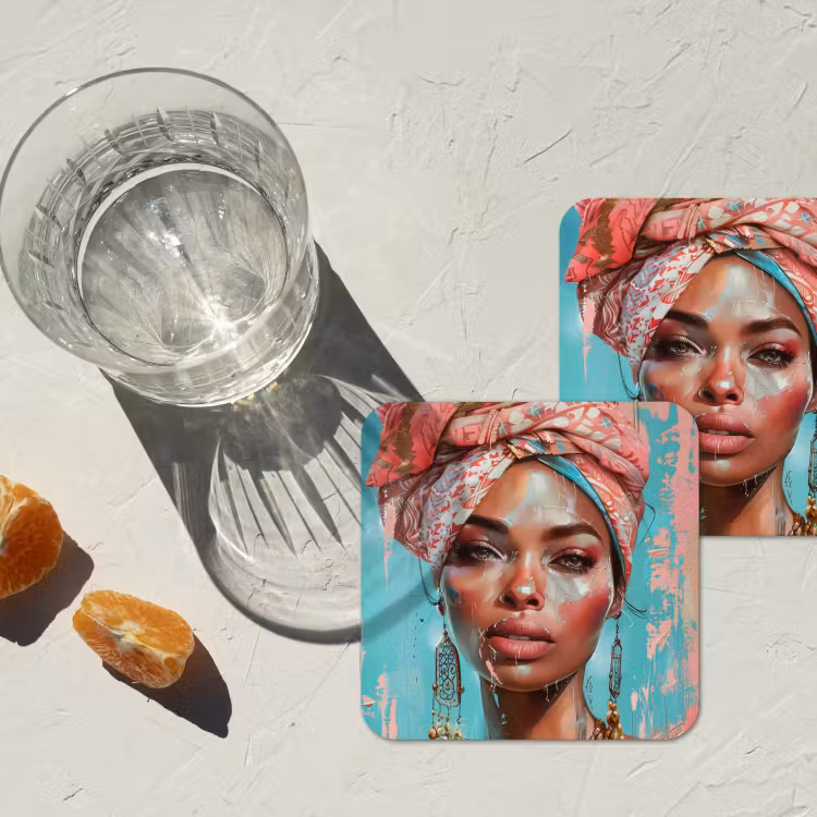 Onderzetter - Vrouw - Portret - Blauw - Roze - Modern — 3