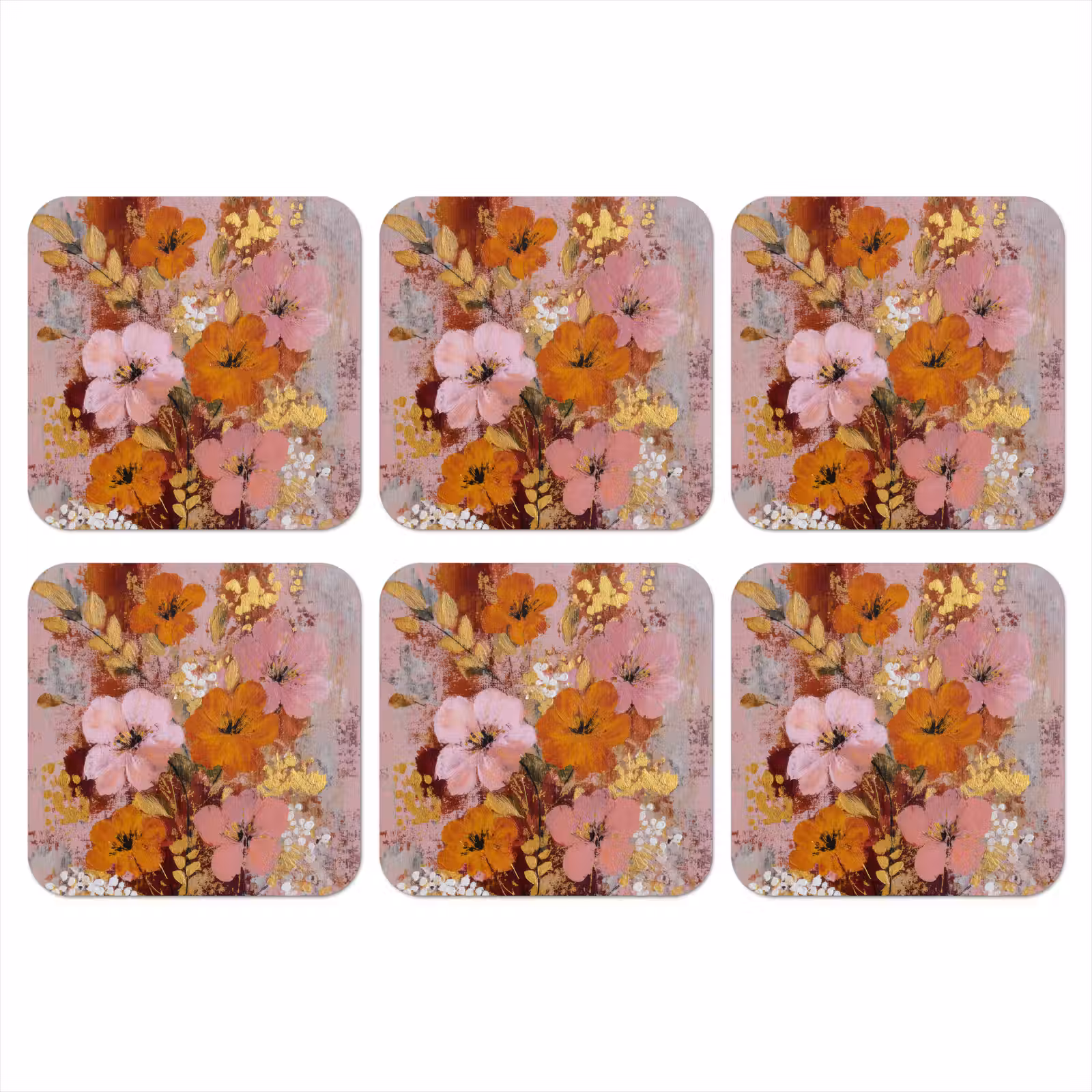 Onderzetter - Schilderij - Bloemen - Rustiek - Roze — 1