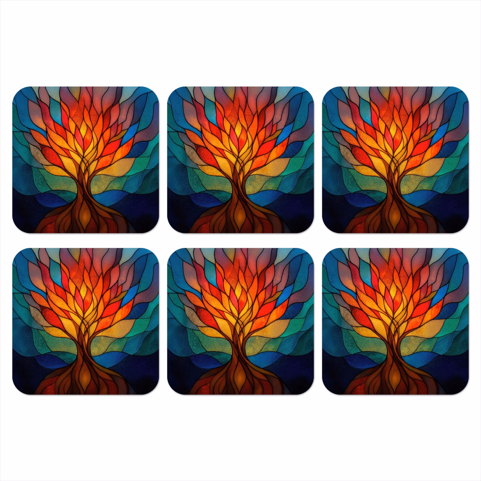 Onderzetter - Sierglas - Boom - Rood - Vlakken — 1