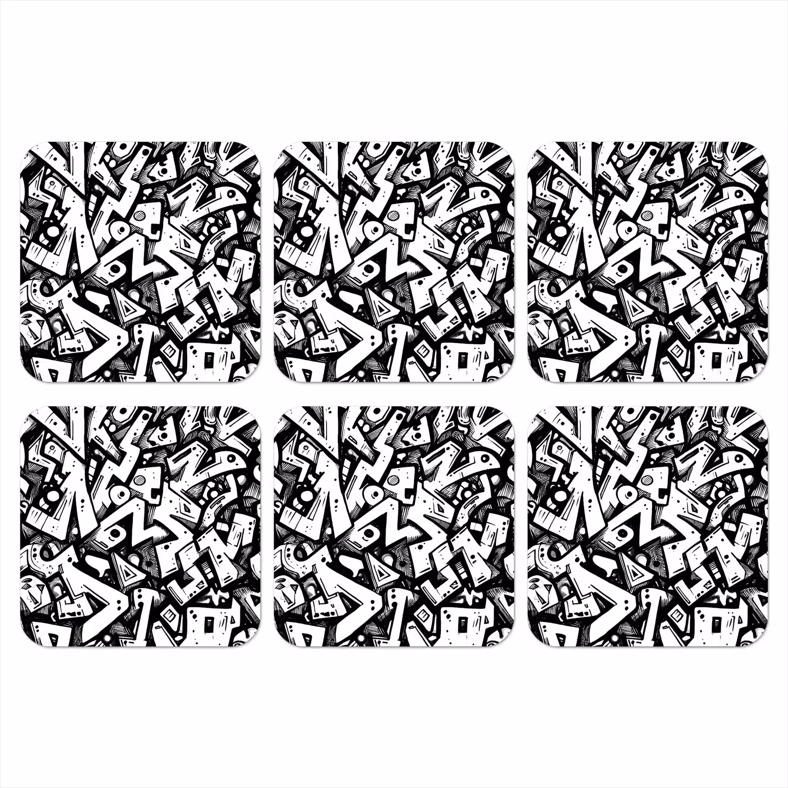 Onderzetter - Vormen - Letters - Graffiti - Zwart — 1