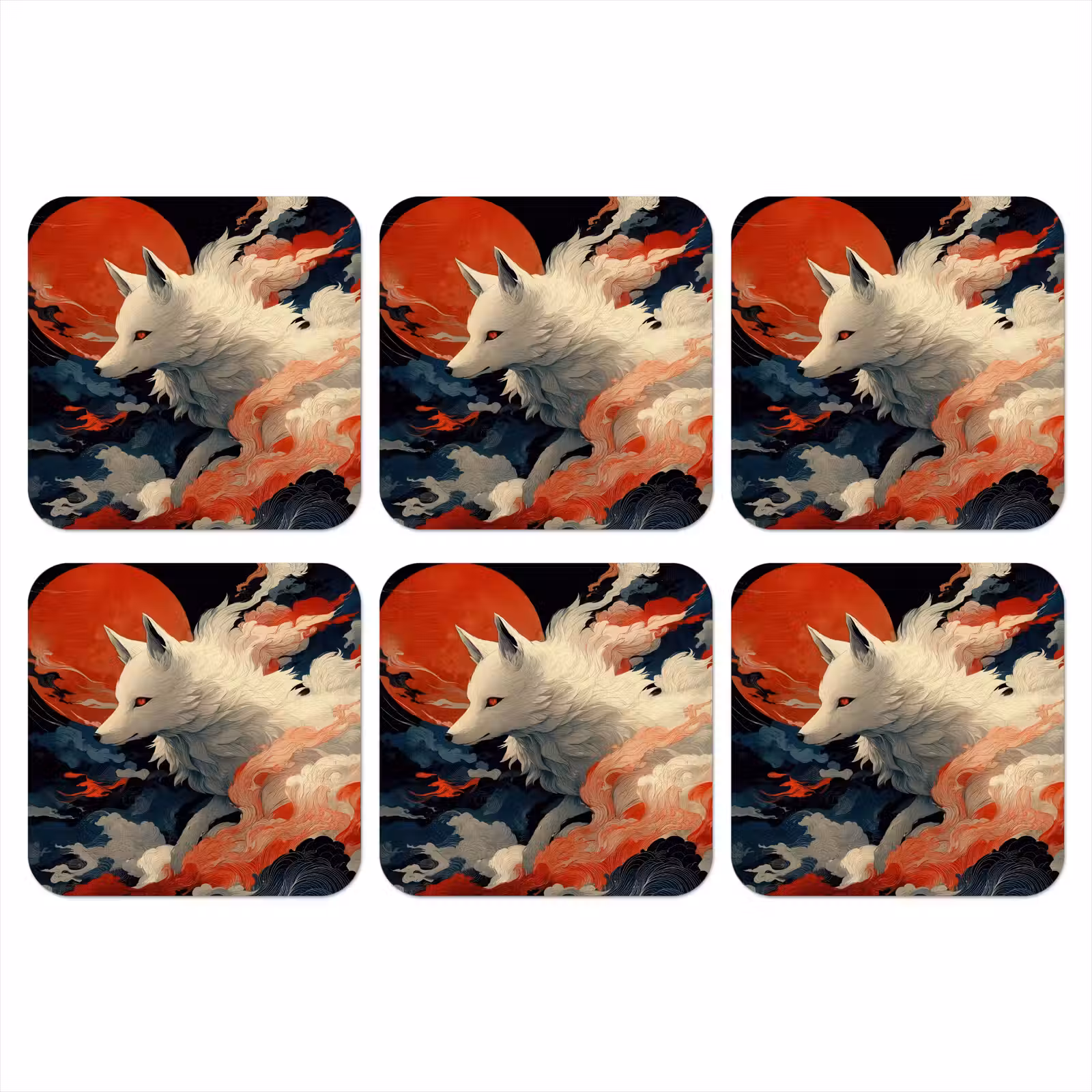 Onderzetter - Witte vos - wolken - maan — 1