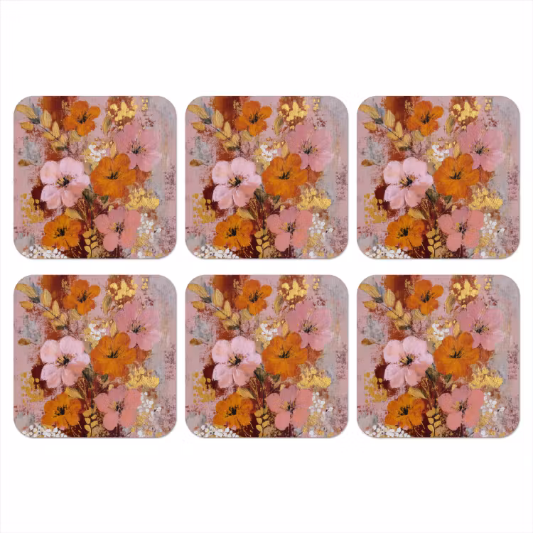 Onderzetter - Schilderij - Bloemen - Rustiek - Roze — 1