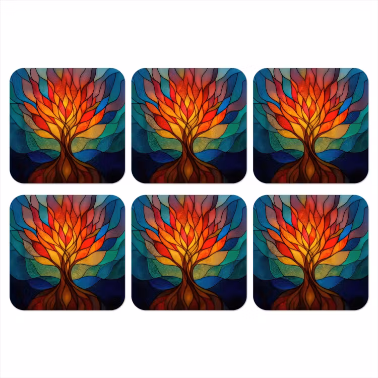 Onderzetter - Sierglas - Boom - Rood - Vlakken — 1