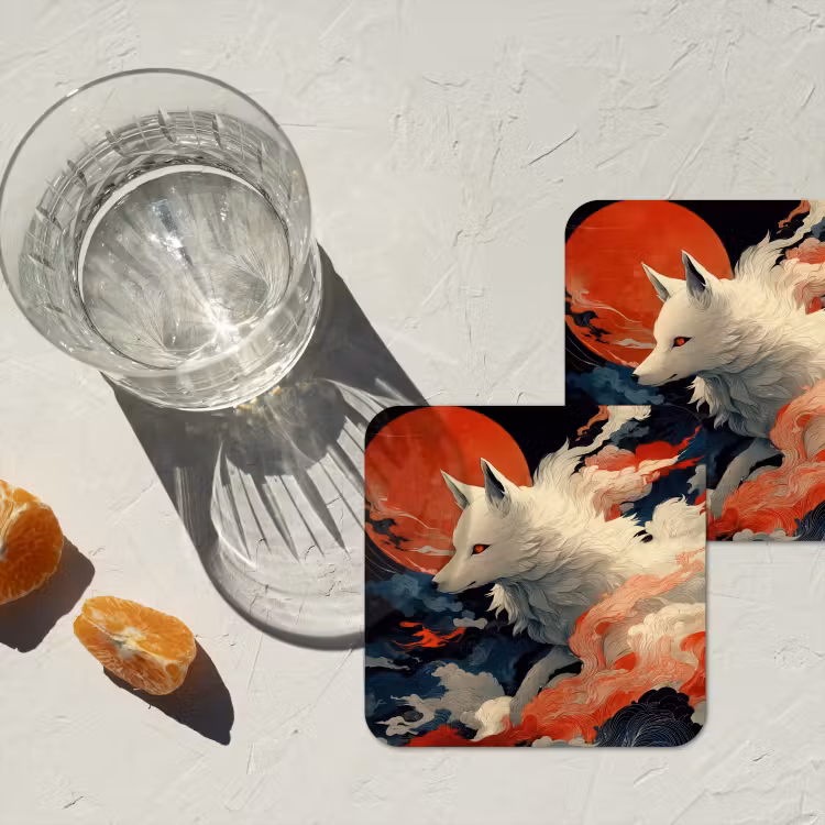 Onderzetter - Witte vos - wolken - maan — 3