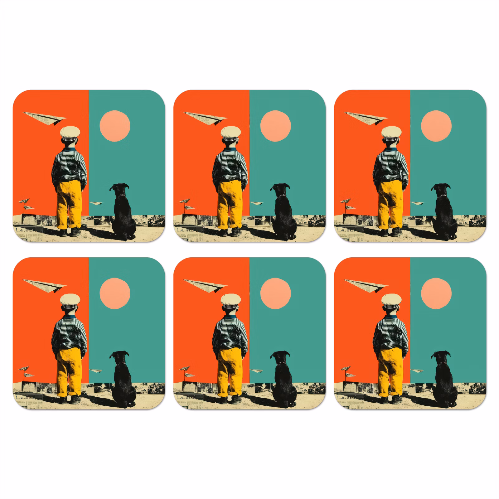 Onderzetter - Retro - Jongen - Hond - Rood - Groen — 1