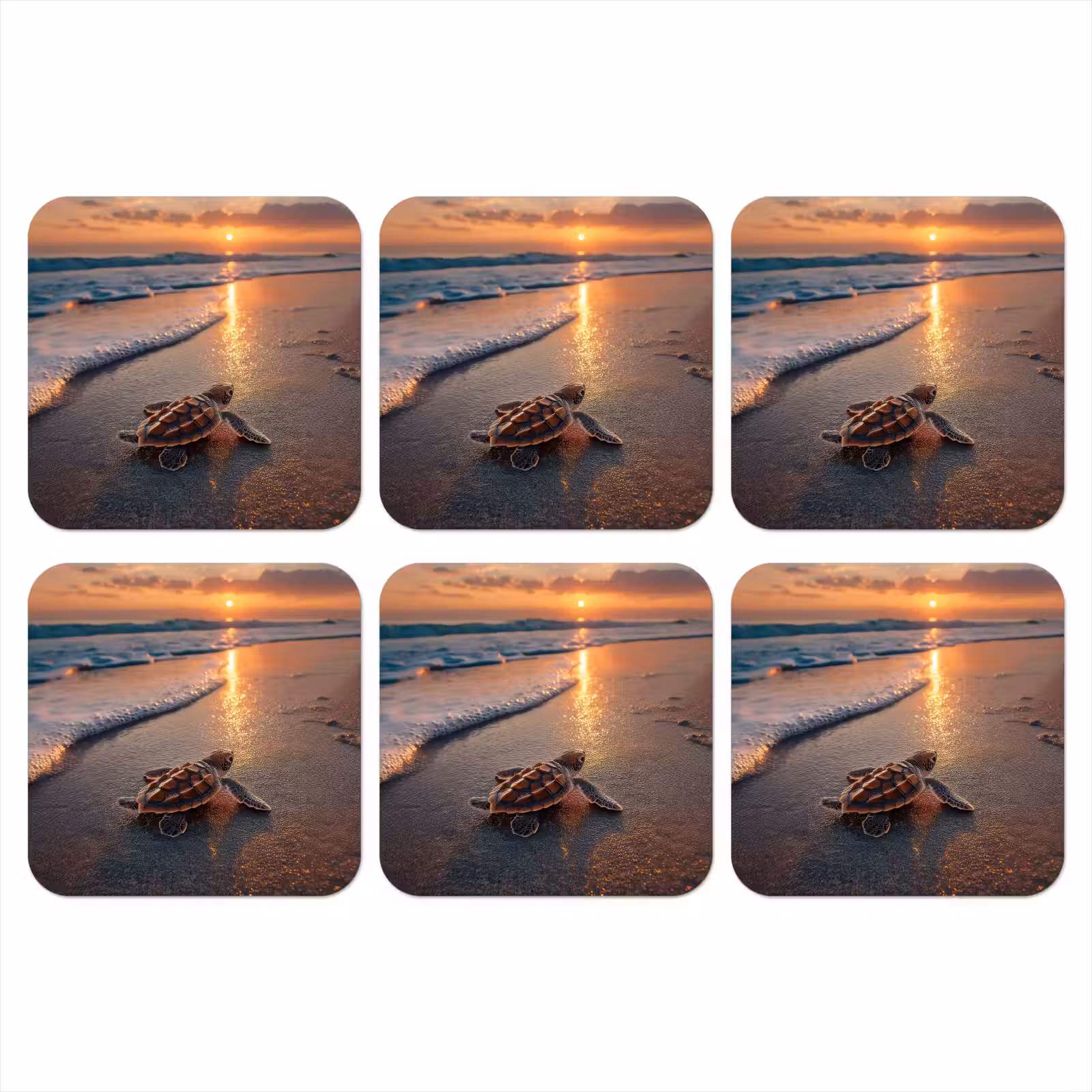 Onderzetter - Schildpad - strand - Zonsondergang — 1