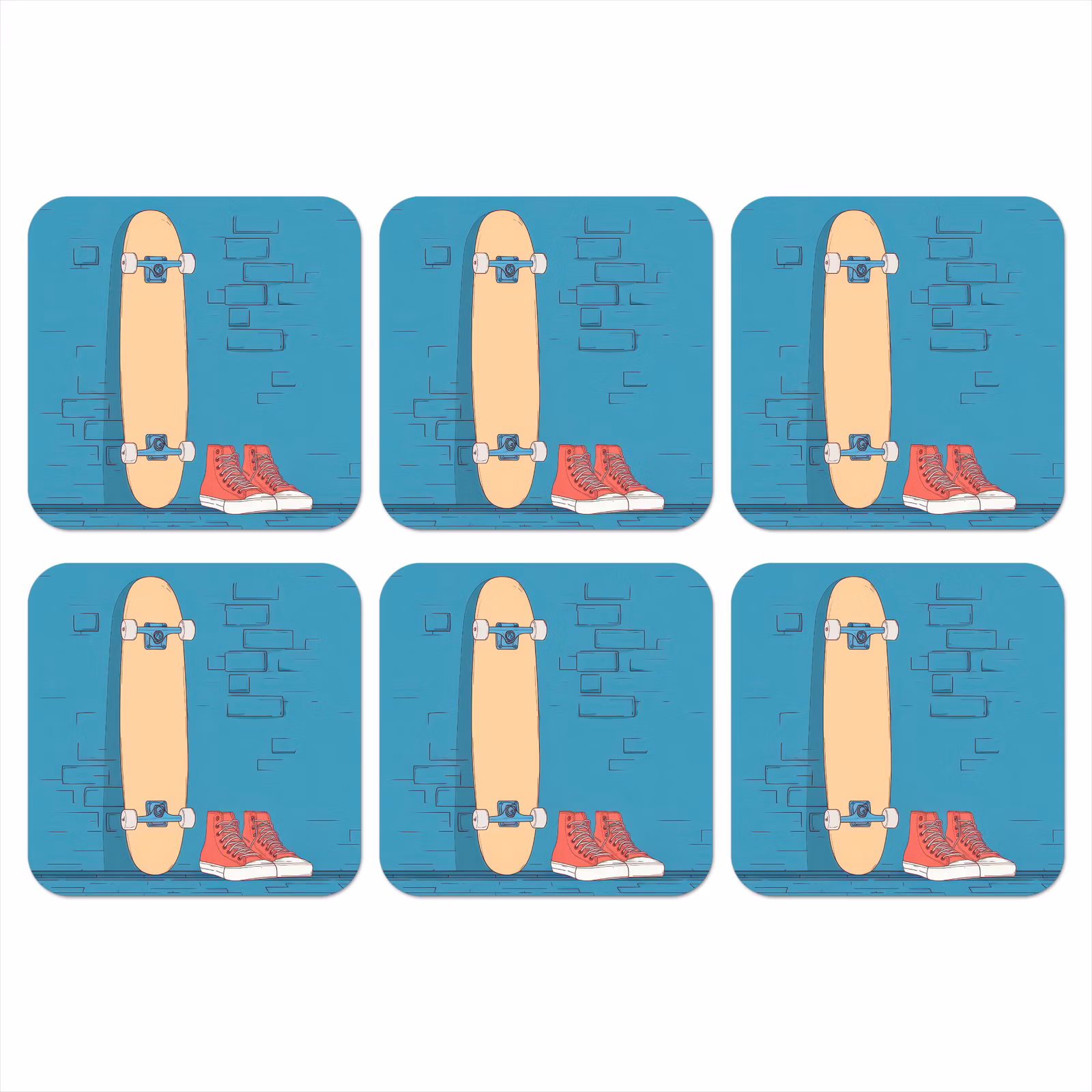 Onderzetter - Skateboard - Gympen - Rood - Minimalistisch — 1
